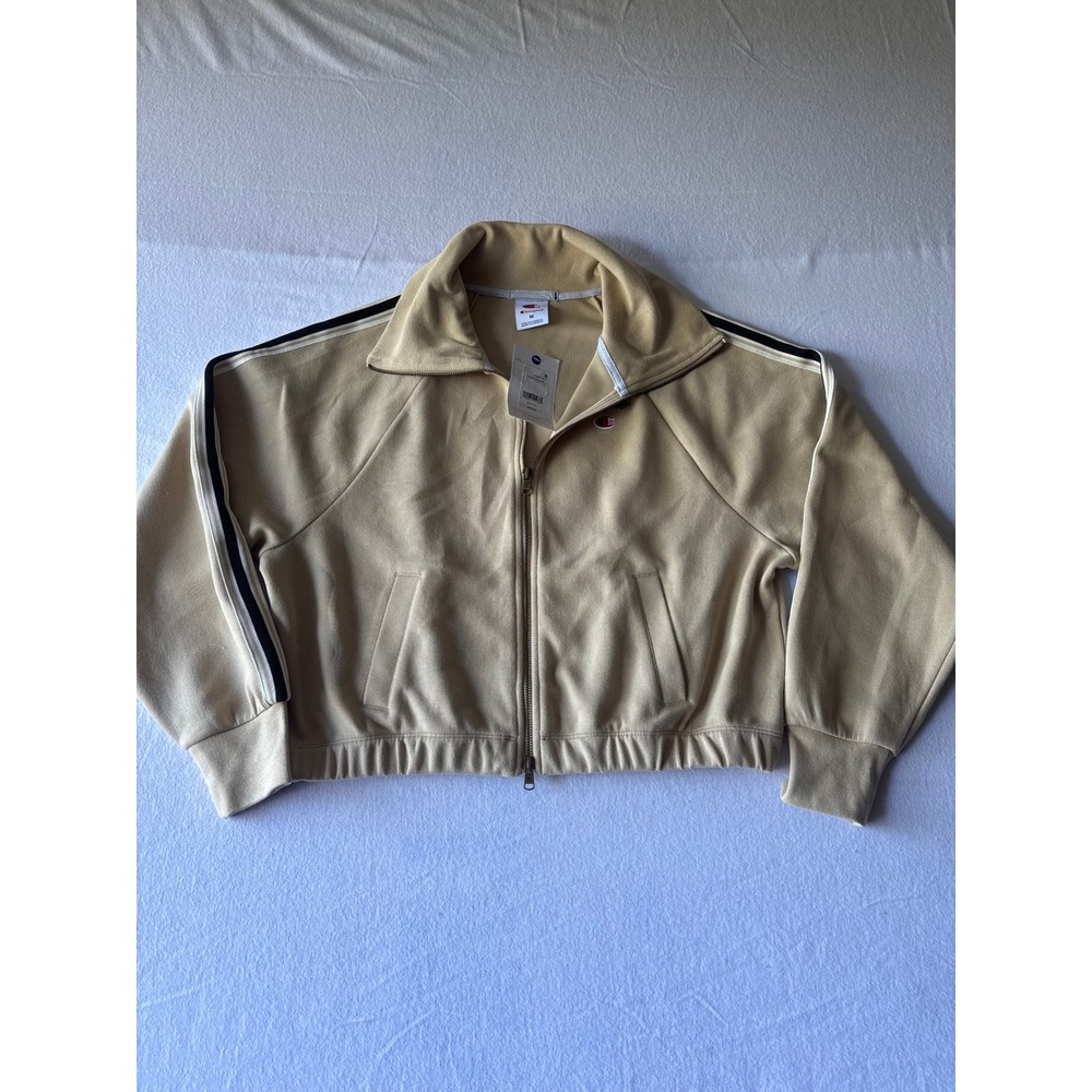 Champion Womens Cropped Track Jacket Tan Beige Full Zip Medium NWT